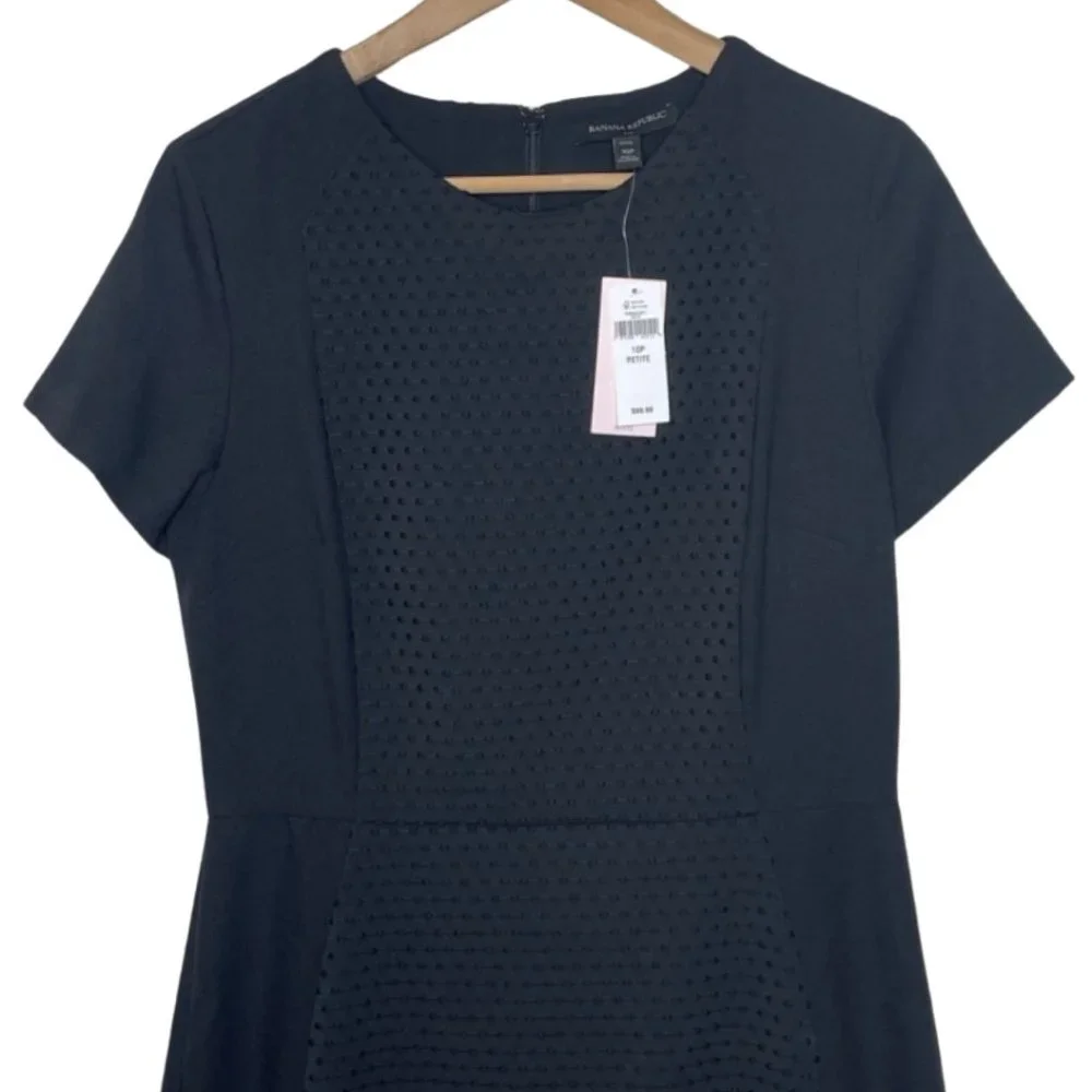 BANANA REPUBLIC | NWT Sophisticated Black Dress with Polka Dots | Size 10P - Picture 2 of 11